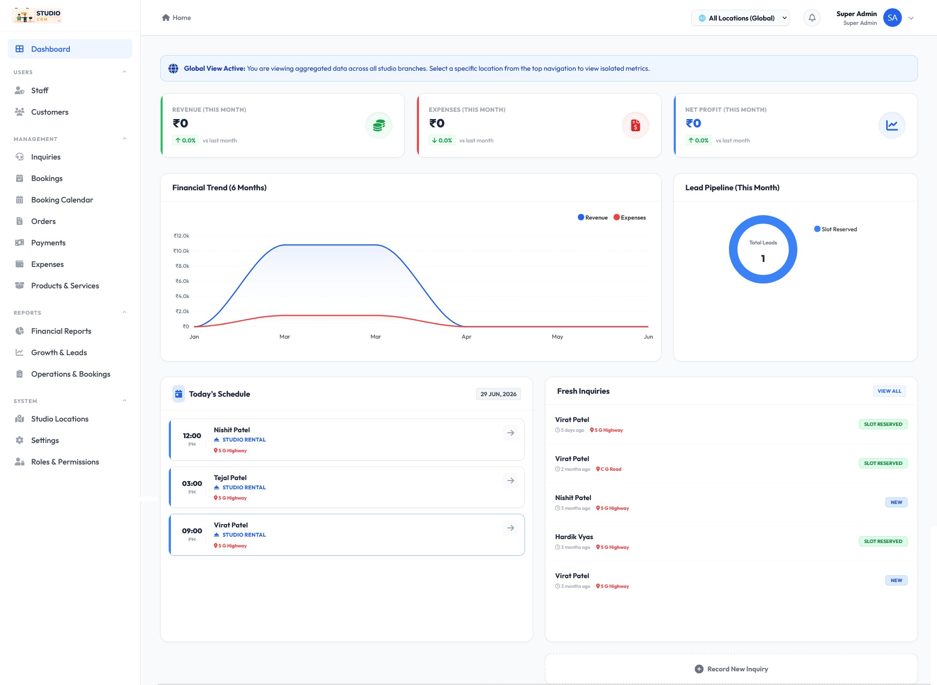 Studio CRM Dashboard