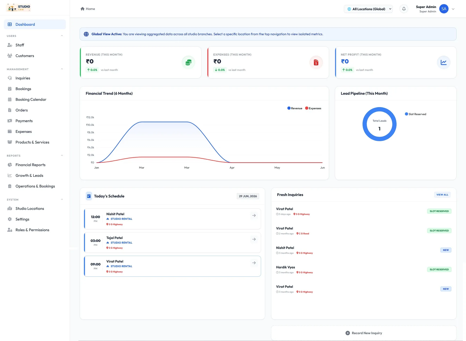 Studio CRM Dashboard